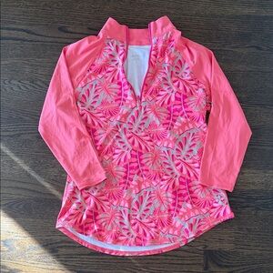Jofit Pink and White Floral Zip Top coverup NWT small